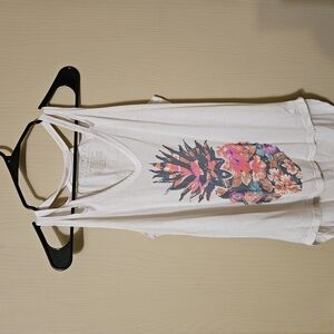 White Sleeveless Top with Pineapple Print